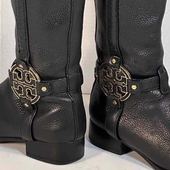 Women's Tory Burch Black Leather Tall Boots - Picture 5 of 16